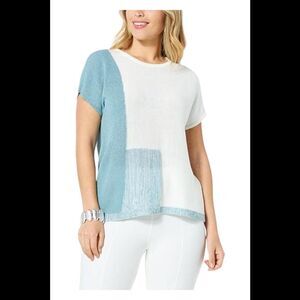 WynneCollection Geo Intarsia Summer Sweater Sea Blue - Regular